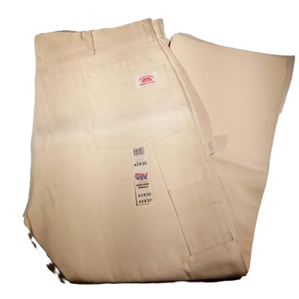 ROUND HOUSE DUNGAREES 42 x 30 Workwear Carpenter Heavy Duck Ivory Made USA NWT